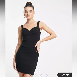 Topshop Diamante Trim Sweetheart Bengaline Mini Dress in Black, Size 6